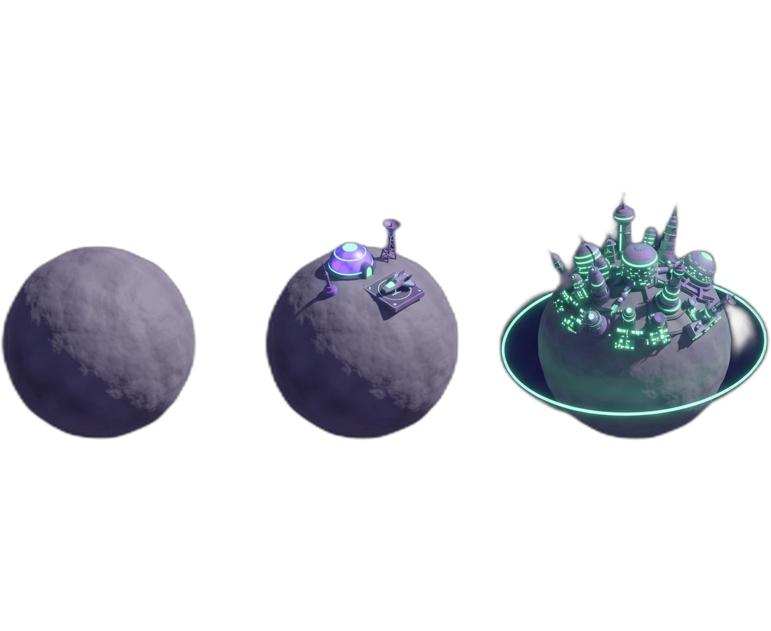 Planet progression from empty rock to advanced colony